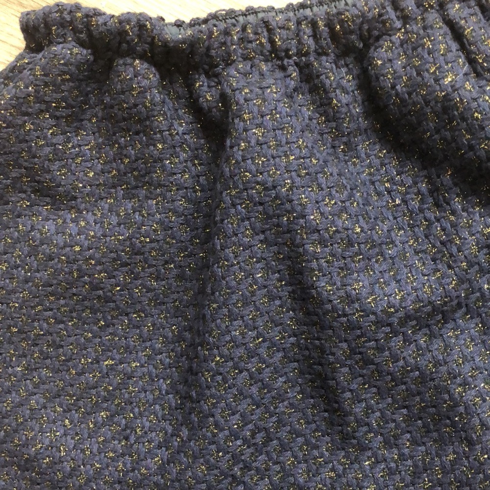 Navy, Metallic Gold Elastic Waist Skirt